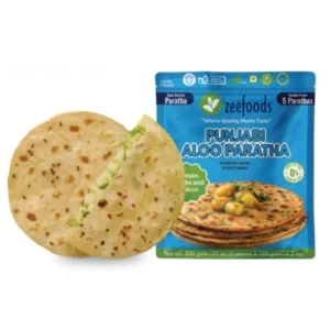 Packaged garlic aloo paratha with one cooked paratha.