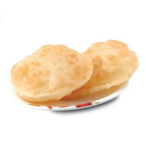 Two round, golden fried bread pieces on a white plate.