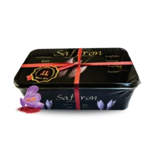 Elegant black and gold soap gift set with a purple flower.