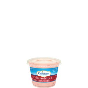 A small container of strawberry yogurt with a white lid.