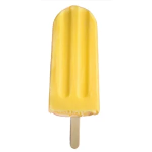 Yellow popsicle on a wooden stick.