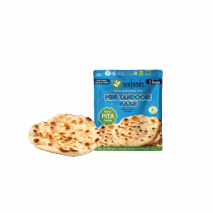 Package of naan bread with two naan pieces displayed.
